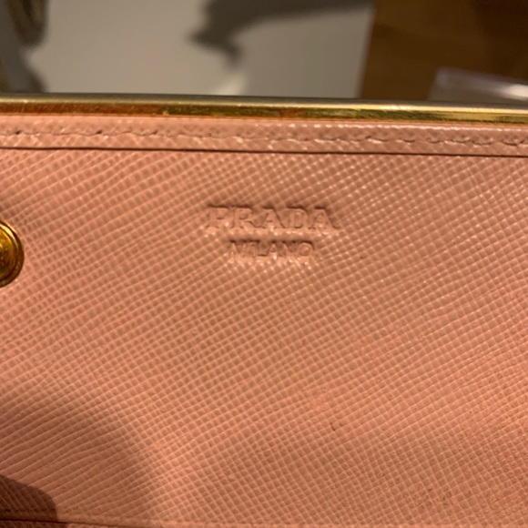 PRADA Pink Saffiano Lux Leather Metal Bar Flap Continental Wallet - Picture 5 of 8